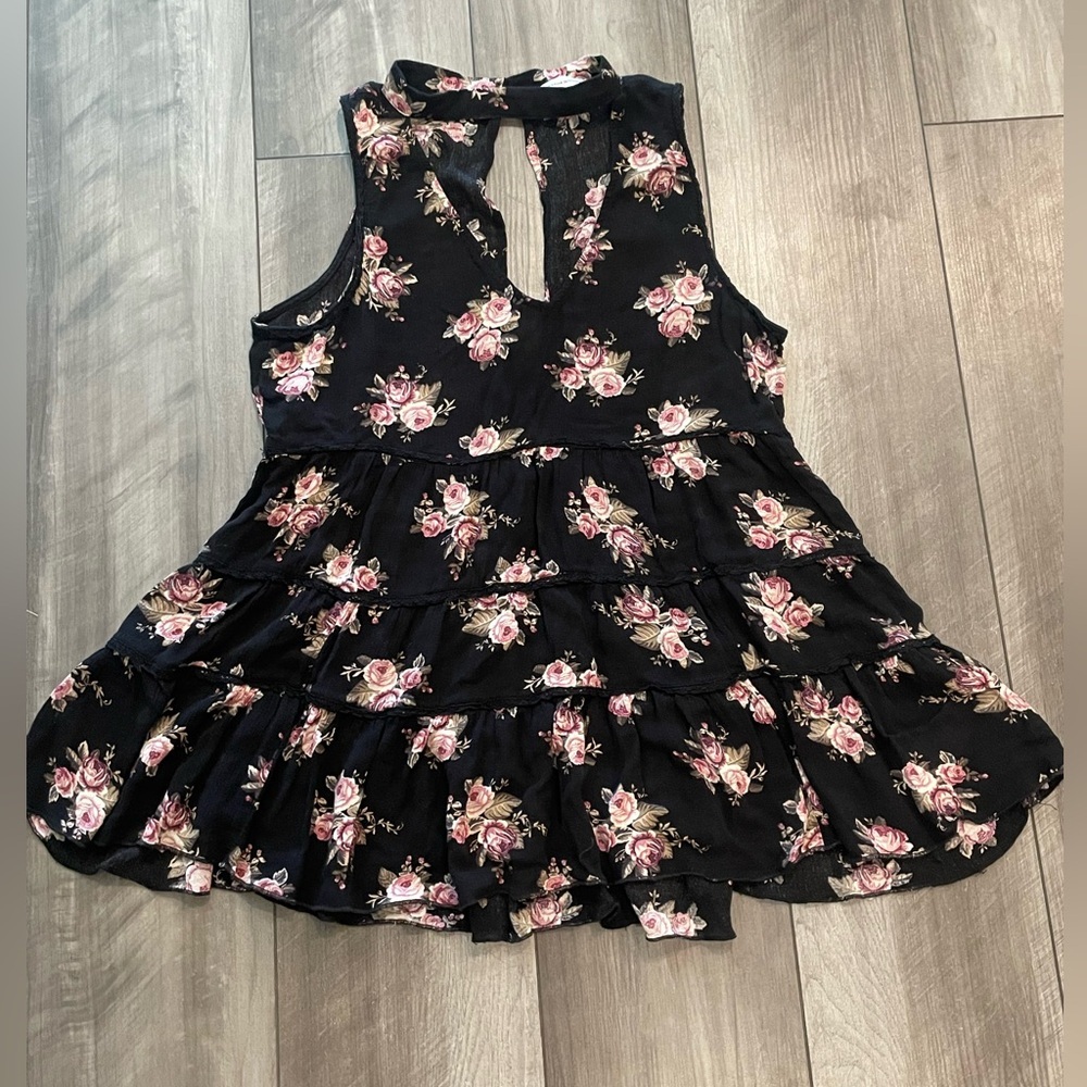 American Eagle Outfitters Black blouse with Pink Floral Pattern
